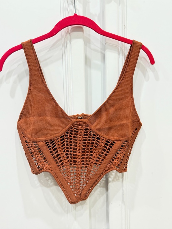 Windsor Tops - Windsor Rust Brown Crochet Bustier Tank Top
